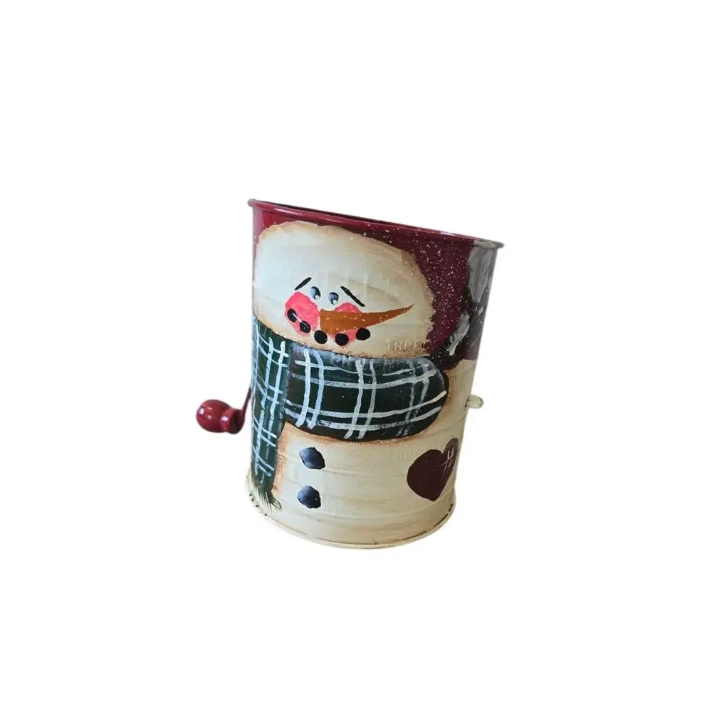 Vintage Hand Painted Signed Sifter Christmas Snowman Unique